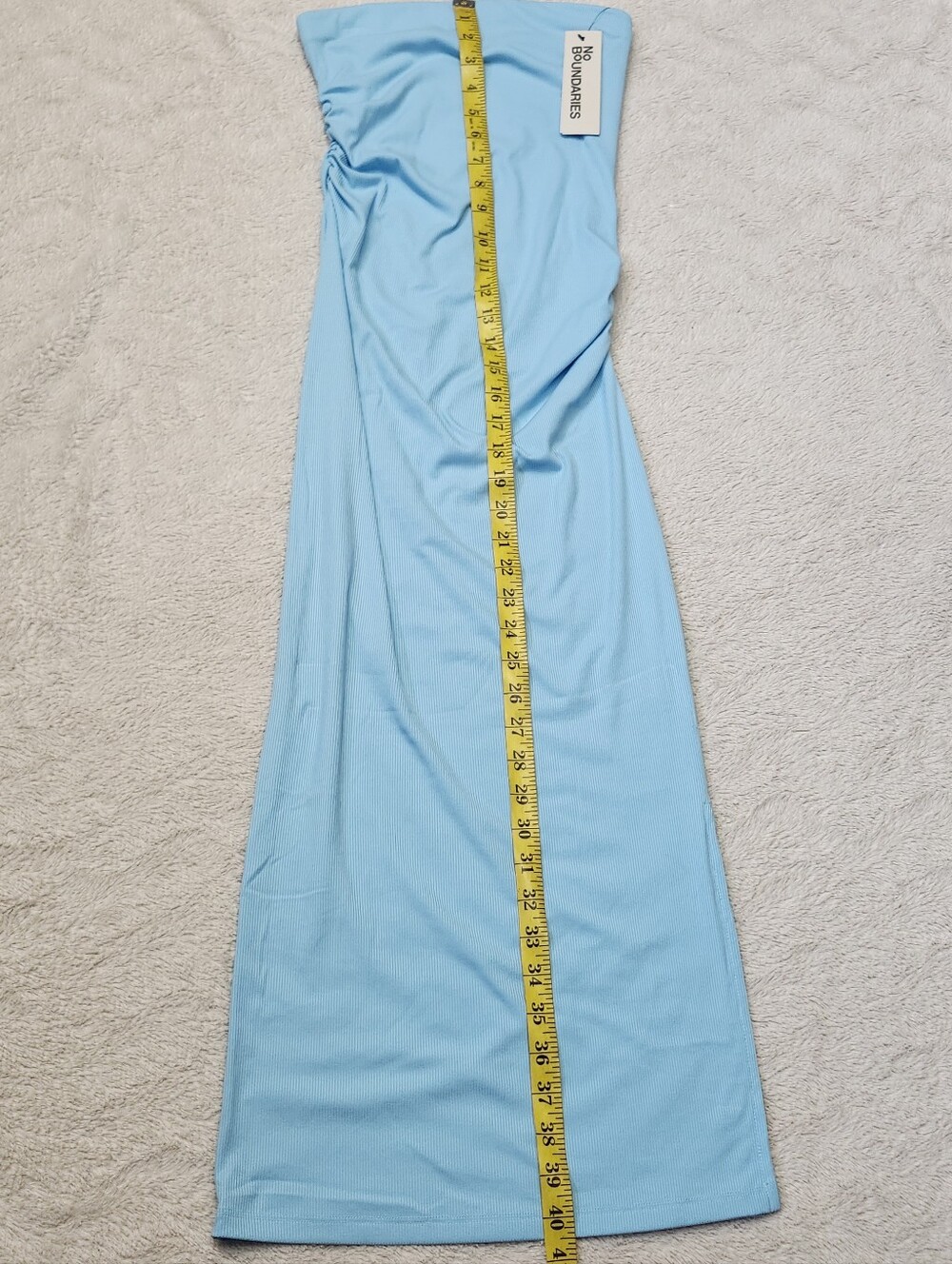 • NWT No Boundaries Tube Ribbed Maxi Dress XXS 00 Blue Droplet Side Slit Ruched - Picture 10 of 11